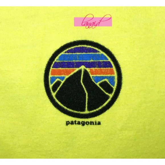 Patagonia Rivet Vintage Logo Cotton/Poly T-Shirt Yellow Distressed Organic Top - Picture 7 of 10